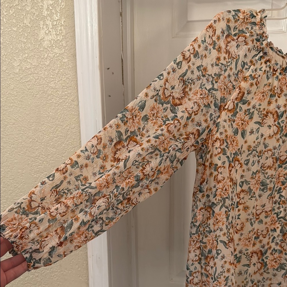 LC Lauren Conrad Orange Ruffled Tie Front Long Sleeve Blouse - Picture 2 of 5